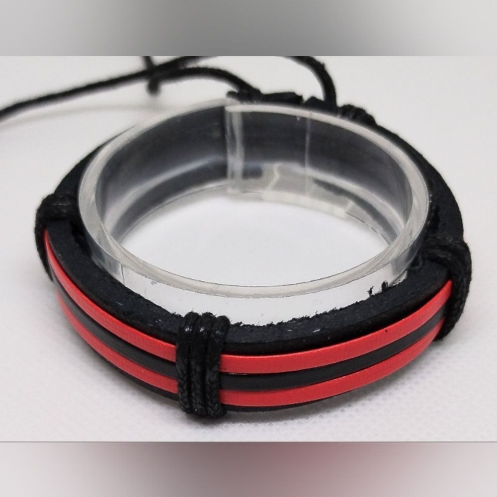 Men's leather bracelet layered black Red new e84
